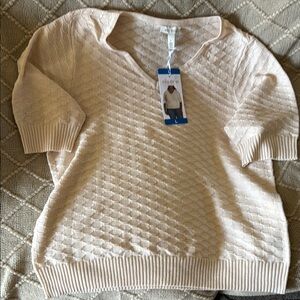 Ella Moss Cream Crew Neck Sweater Textured Knit